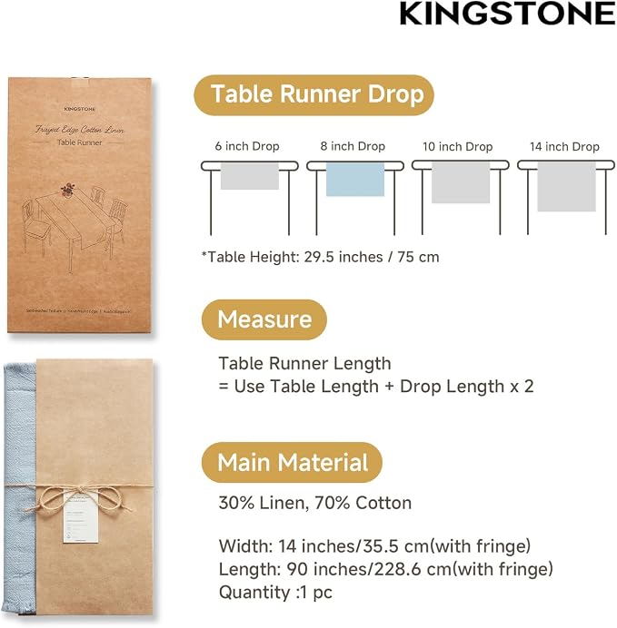 14 x 90 Inches Frayed Edge Table Runner, 270G Heavyweight Sand Washed Slub - Image 2