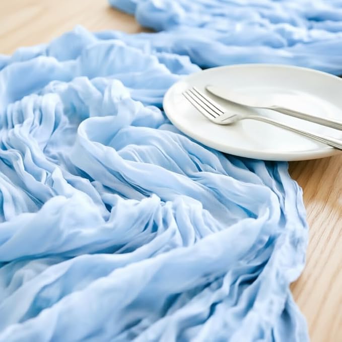 Baby Blue Cheesecloth Table Runner 120 Inches 10 Ft Gauze Table Runner | Summer - Image 4