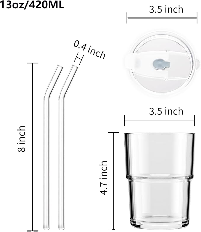 13oz Glass Coffee Tumbler with Straw and Lid, Reusable Iced Coffee Cups - Image 3