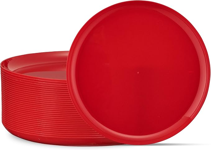 PLASTICPRO 30 Pack 8.6'' Christmass Red Plastic Party Plates Edge Collection by PLASTICPRO
