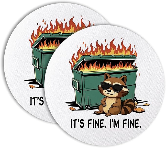 It's Fine I'm Fine Drink Cup Holder Coaster Set of 2, Funny Raccoon Coffee Cup by Unknown