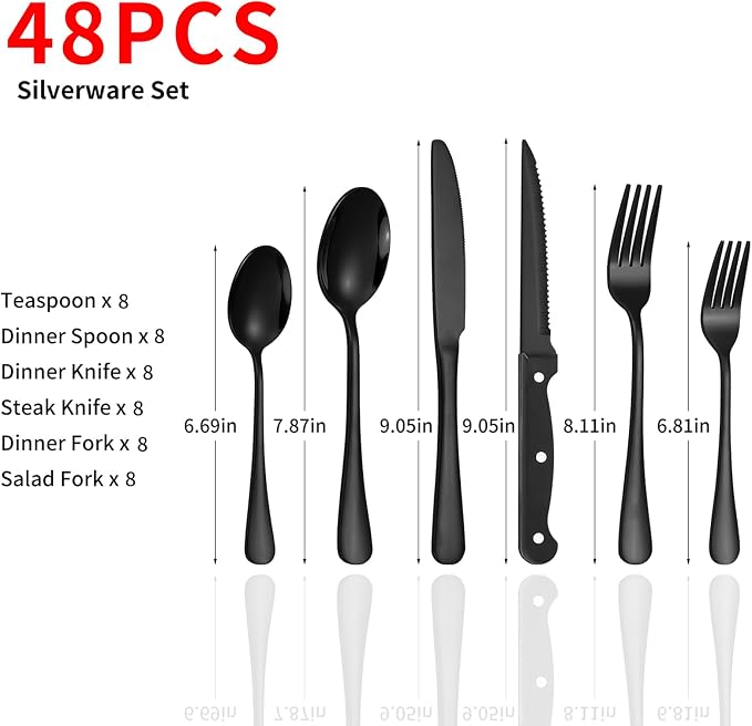 48-Piece Black Silverware Set - Image 2