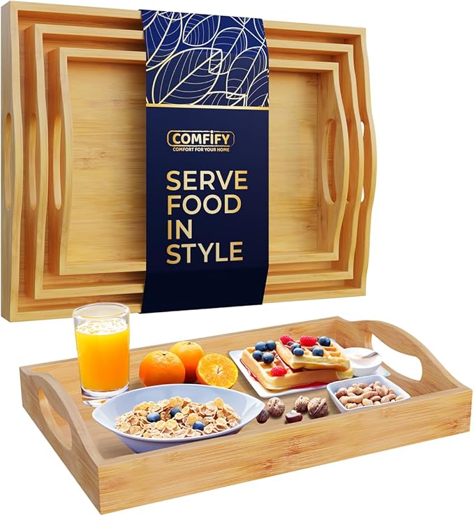 Comfify Bamboo Serving Trays – Set of 3 Ottoman Trays by Comfify