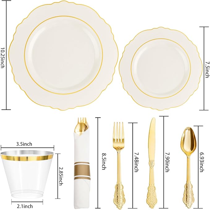 350PCS Ivory Plastic Plates-Cream Disposable Plates - Image 3