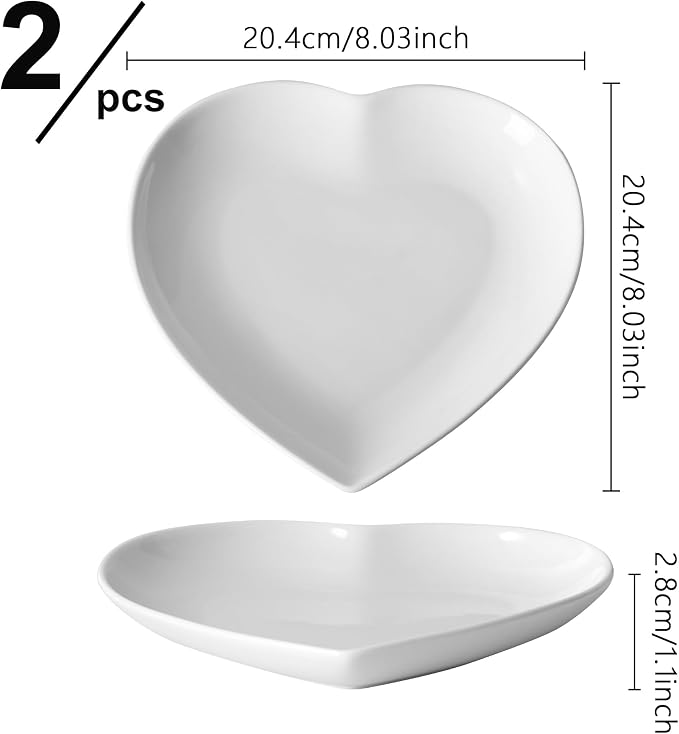 7.87" Heart Plates Ceramic Serving Platters Appetizer & Dessert Plate Set of 2 - Image 2
