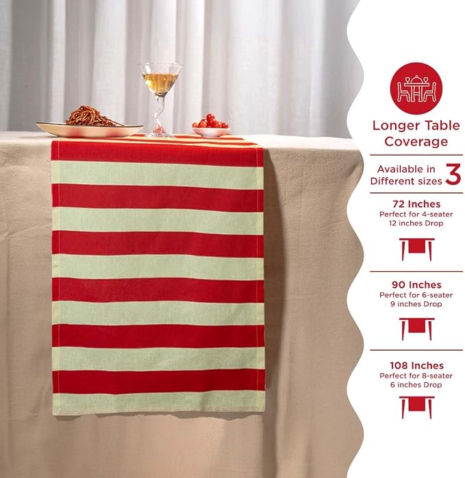 Folkulture Fall Table Runner 14*108 Inches Long | Red & White Striped | Table - Image 6