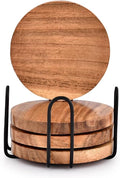 Acacia Wood Coasters with Iron Holder Stand by Shafa+impex