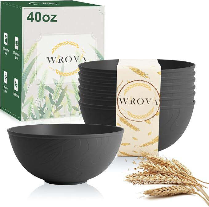 Black Cereal Bowls 40oz for Cereal Lover, Unbreakable Alternative Plastic Bowls by WROVA