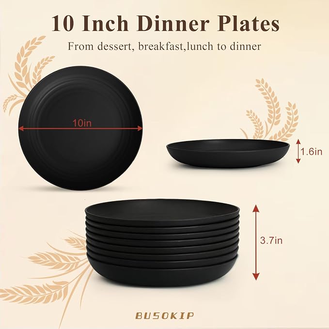 Dinner Plates Set 10 Inch, Unbreakable Wheat Straw Plates 8 PCS, Alternatives - Image 2