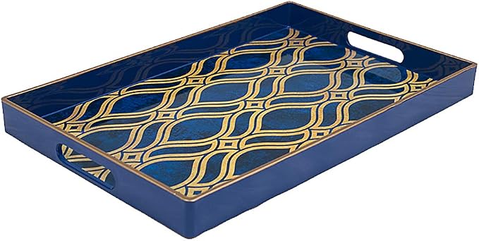 Blue Decorative Tray with Handles, Plastic Serving Tray - Image 6