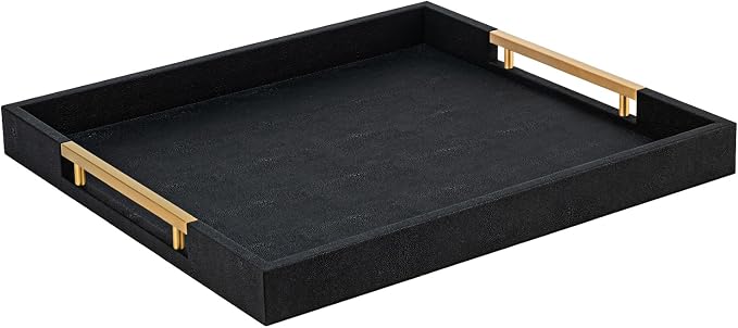Black Faux Leather Decorative Serving Tray - Image 8