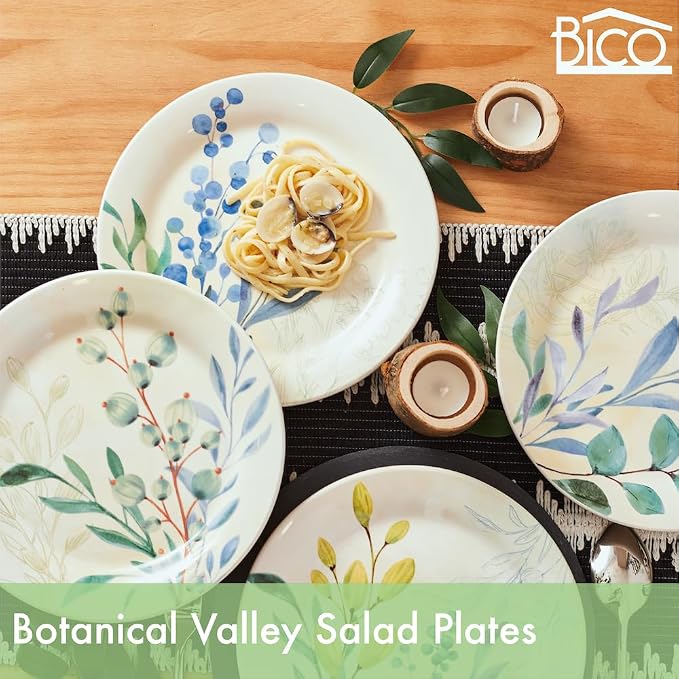 Bico Botanical Valley Salad Plates Set of 4, 8.75 Inch Ceramic Dessert Plates - Image 2