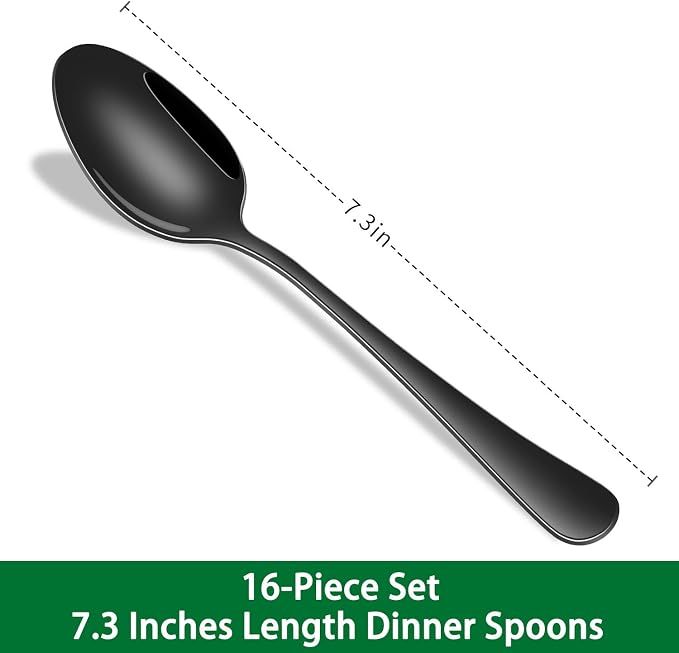 DEHOV 16-Piece 7.3 Inches Black Stainless Steel Dinner Spoons, Durable Soup - Image 2
