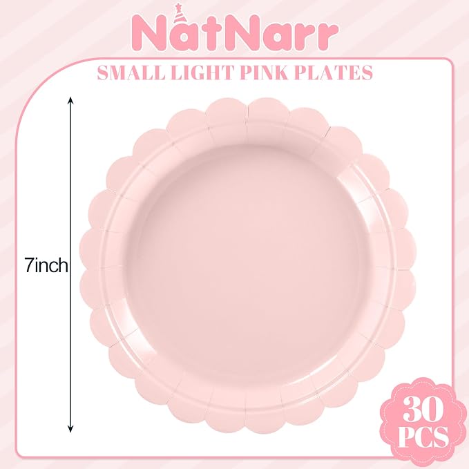 NatNarr 30 Pcs Pink Paper Plates, Bridal Baby Shower, Oil- and Water-Resistant - Image 2