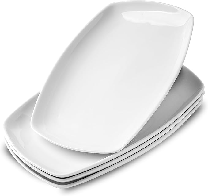 fMBB White Rectangular Plate Set, Ceramic Large Serving Platters, 12 Inch by fMBB