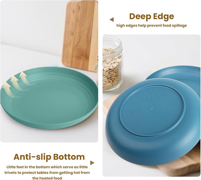 Wheat Straw Plate 9 Inch, Deep Dinner Plates Set of 8, Unbreakable Plastic - Image 5