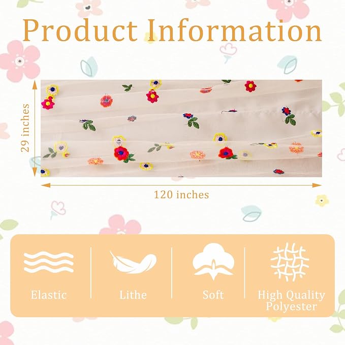 BINBE 3pcs Champagne Daisy Spring Table Runner Embroidery Gauze 10FT Florals - Image 4
