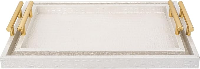 Set of 2 Modern Elegant Large Wood Serving Tray, Rectangle Decorative Tray by MACVAD
