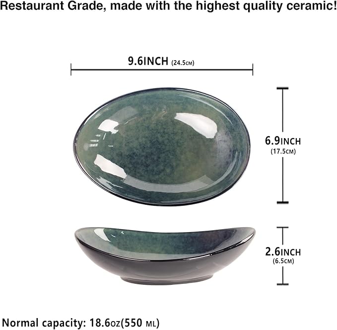 Ceramic Serving Platters Set of 4, 9.6 Inch Curved Oval Deep Salad Plates - Image 2