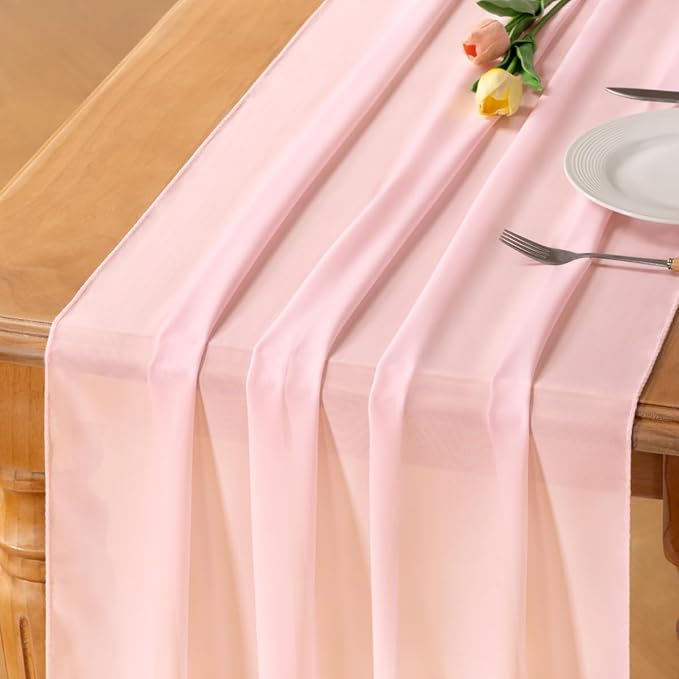 Blush Pink Chiffon Table Runner Summer Boho Wedding Birthday Party Decor | 10ft by Socomi