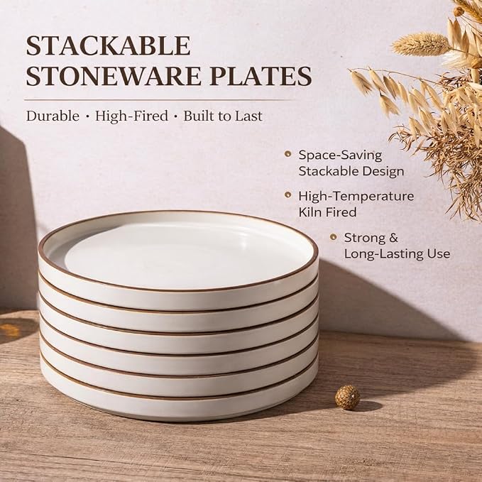 LERATIO Ceramic Salad Plates Set of 6, 8.0 inch Handmade Matte plates sets | - Image 5