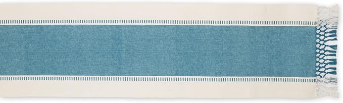 DII Dobby Stripe Table Runner, 13x72 Storm Blue & Cream Background | Woven - Image 2