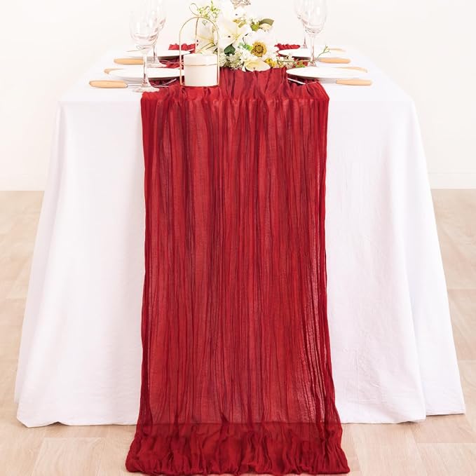 Red Gauze Cheesecloth Table Runner 10ft Boho Annniversary Party Decor | - Image 4