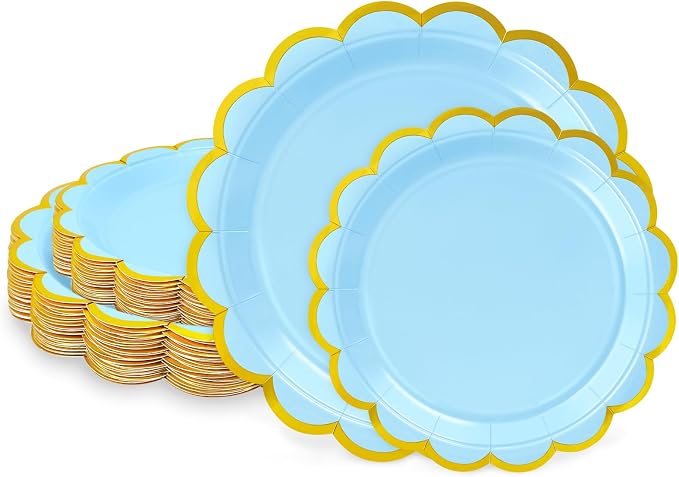50 Pcs Light Blue Paper Plates Disposable, Dessert Cake Plates, by LIKAJON