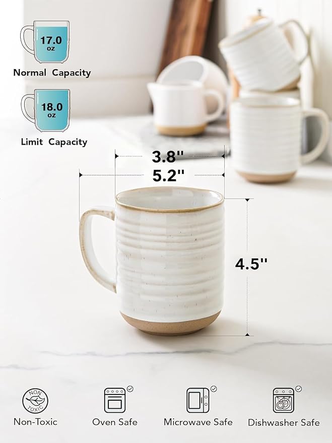 LE TAUCI Coffee Mugs 18 oz, Ceramic Mug Set, Coffee Cups - Image 4