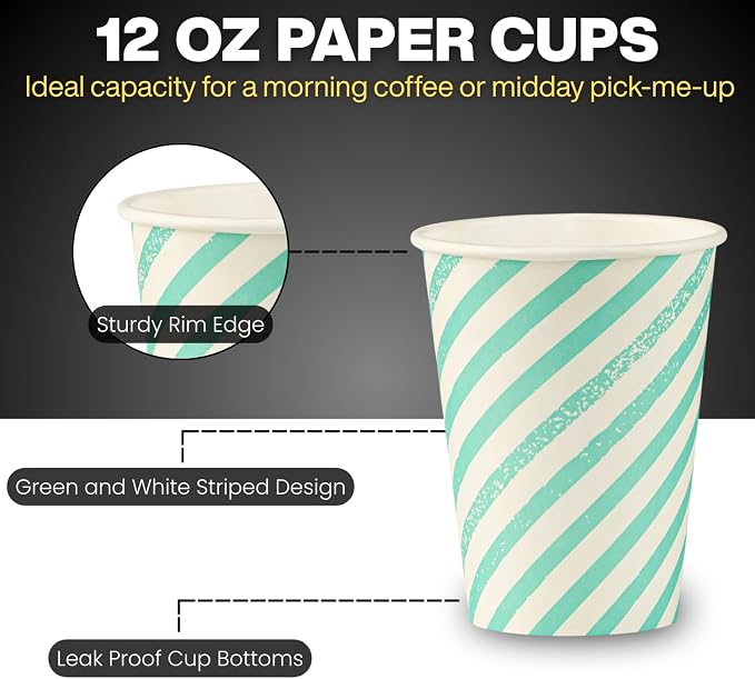 Disposable Coffee Cups, To Go Paper Hot Cups, Water Blue - Image 5