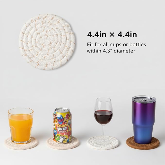 Drink Coasters Set of 8 with Holder, Cotton Woven | Absorbent cotton woven - Image 4