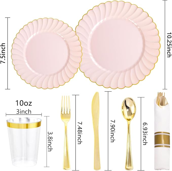 YOUBET 350PCS Pink Scalloped Plastic Plates - Image 2