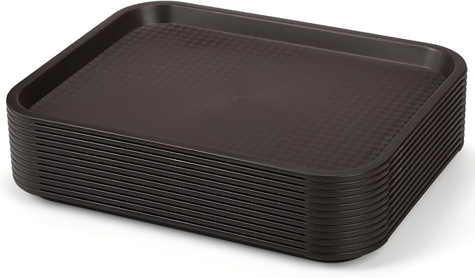 12 Pack Plastic Fast Food Trays, 13.7 x 10.5 Inch Rectangular Cafeteria Trays - Image 3
