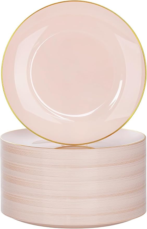 Nervure 100PCS Pink and Gold Plastic Plates by Nervure