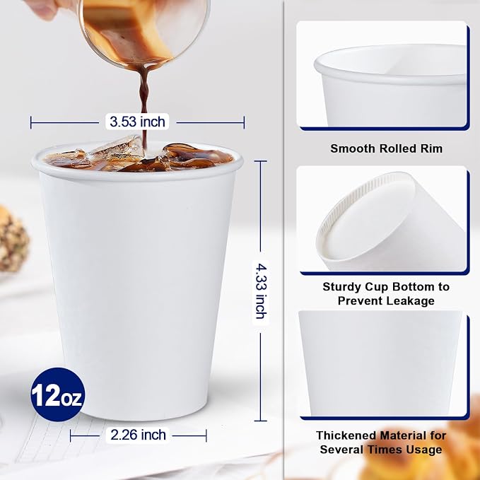 Lamosi 100 Pack 12 oz Paper Cups, Disposable Coffee Cups | - Image 2