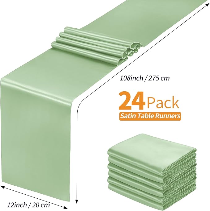 SiinvdaBZX 4 Pcs Sage Green Satin Table Runner 12 x 108 inches Long | Bright - Image 4