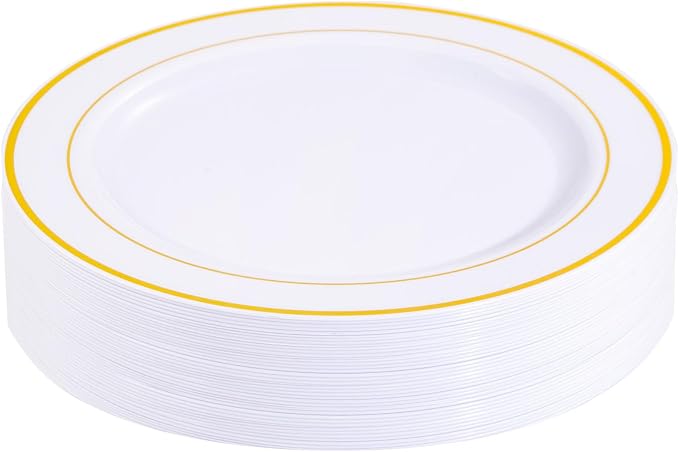 bUCLA 30PCS White and Gold Plastic Dinner Plates Disposable by BUCLA