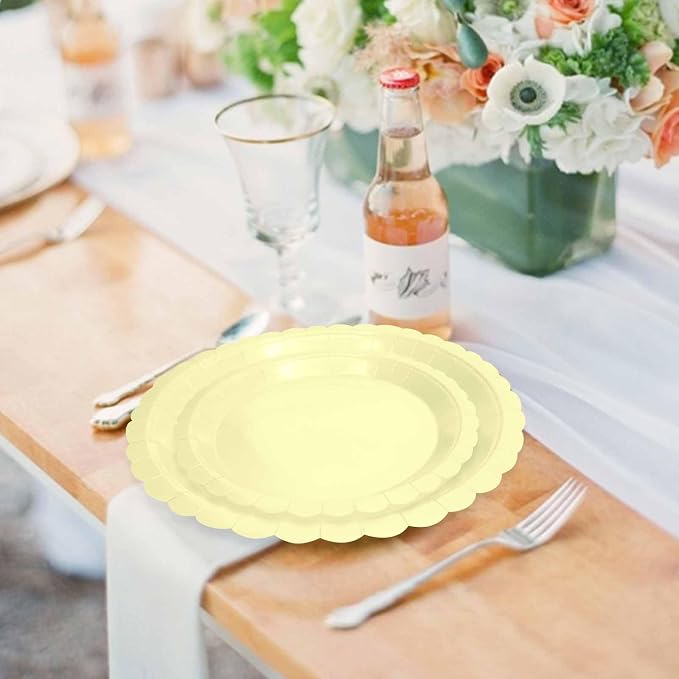 50 Pcs Yellow Scalloped Paper Plates 25 × 7'' and 25 × 9'' Disposable Yellow - Image 5
