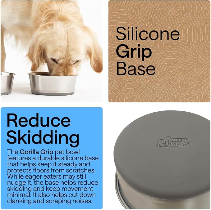 GORILLA GRIP Dog Bowls, Food Grade 304 Stainless Steel, Holds 6 Cups Each Food - Image 3