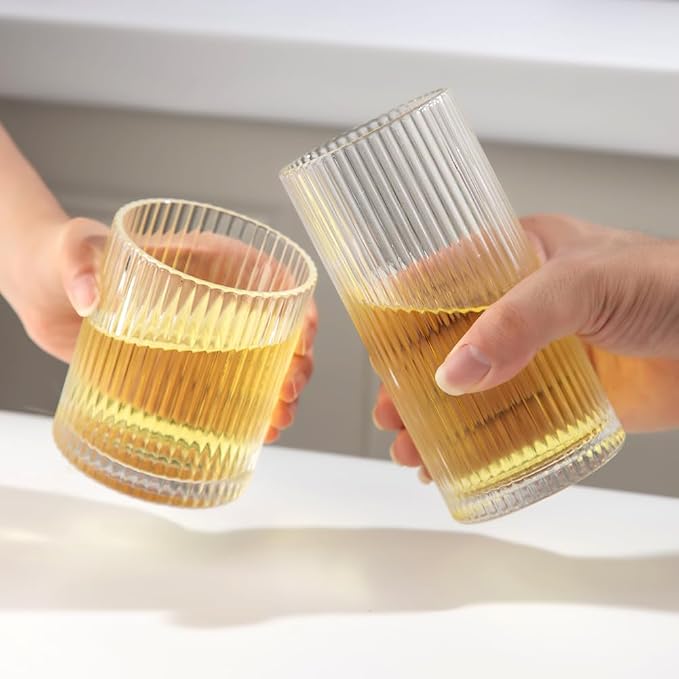 Ribbed Drinking Glasses 6pcs, 12oz and 10oz Glassware, Tumbler Glasses Cup Set - Image 6