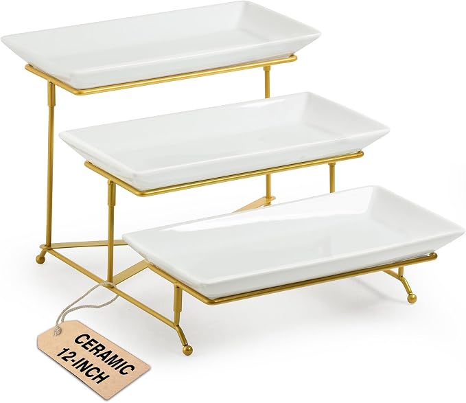 LAUCHUH 3 Tier Serving Tray, Porcelain Serving Platter Tier Serving Stand | by LAUCHUH