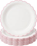 30 Pack Pink and White Paper Plates 7 Inch, Disposable Scalloped Plates Dinner by Unknown