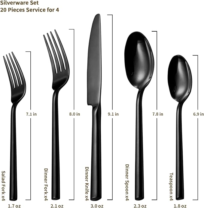 Alata Potter Black 20-Piece Forged Silverware Set, Service - Image 3