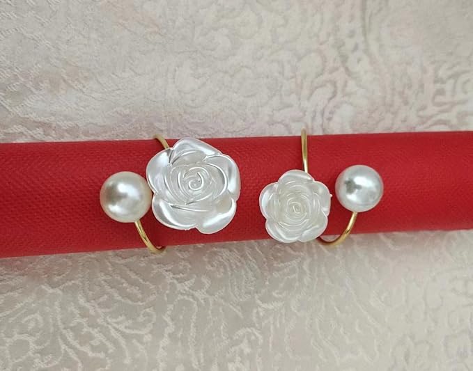 12Pcs Napkin Rings Pearl Napkin Holder Rose Napkin Buckles - Image 2