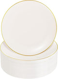 Nervure 100PCS Ivory and Gold Plastic Plates 10.25″ Disposable Dinner Plate | by Nervure