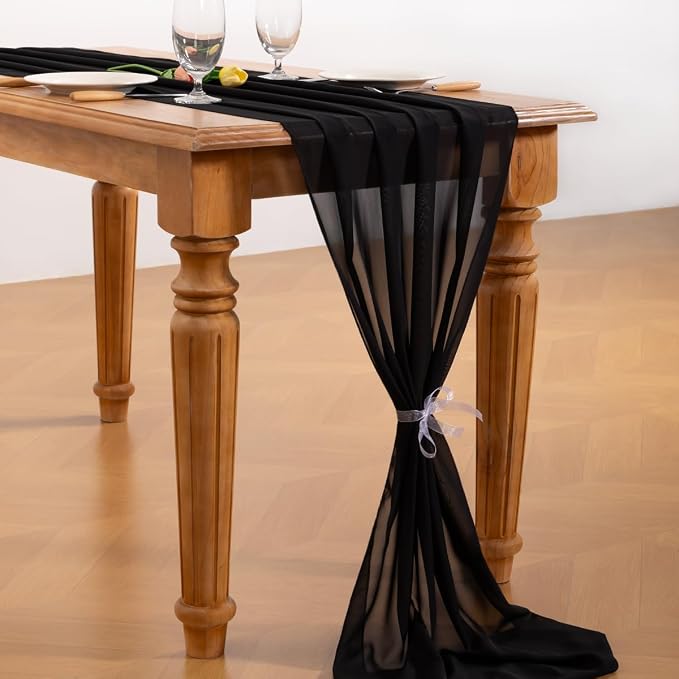 Black Chiffon Table Runner Summer Boho Wedding Birthday Party Decor | 10ft - Image 4