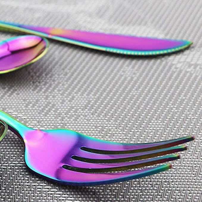 JASHII Shiny Rainbow Silverware Set, 30-Piece Stainless Steel Satin Finish - Image 6