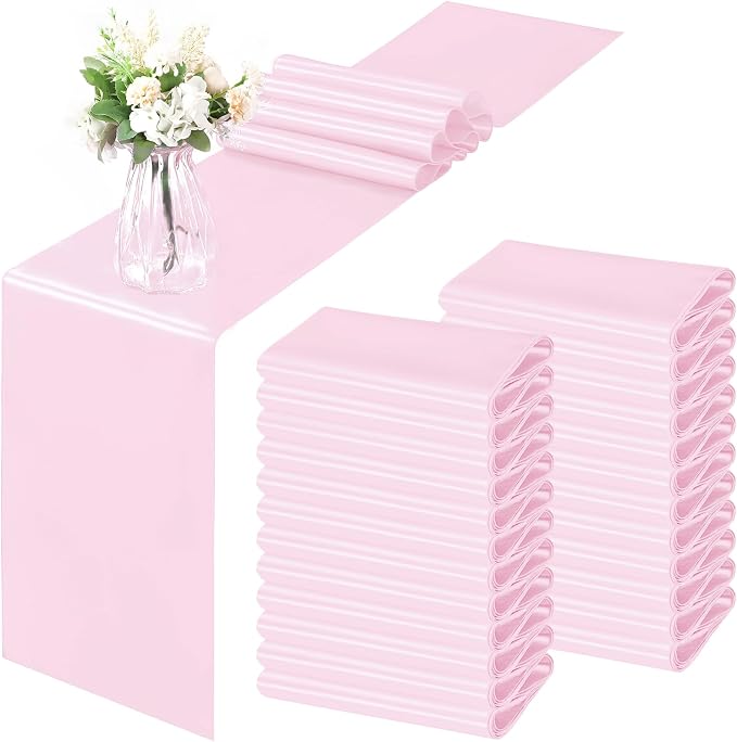 Horbaunal 12 Pack Light Pink Satin Table Runner 12 x 108 Inch | Smooth Table by Horbaunal
