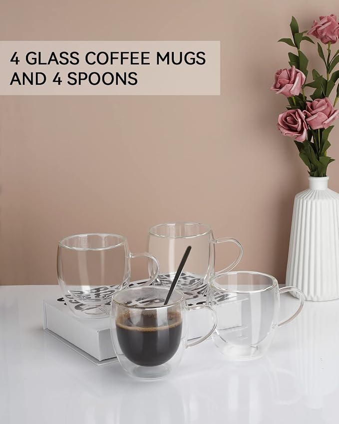 LIBWYS 4 Pack Double Walled Coffee Cups Glasses Mug, 8.5oz Borosilicate | - Image 2