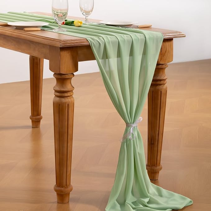 Sage Green Chiffon Table Runner Summer Boho Wedding Birthday Party Decor | 14ft - Image 4
